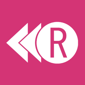 the retcon logo in white on a pink background
